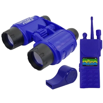 Zestaw Policyjny Pistolet Kajdanki Lornetka Gwizdek Zegarek Odznaka