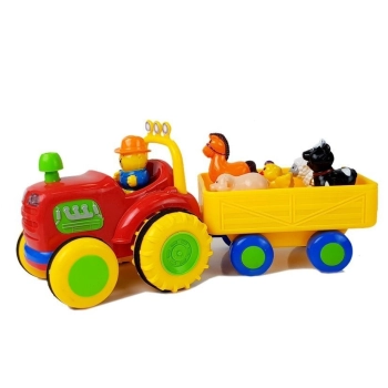 Traktor z Przyczepką, Zwierzętami Dla Niemowląt na Baterie z Dźwiękiem