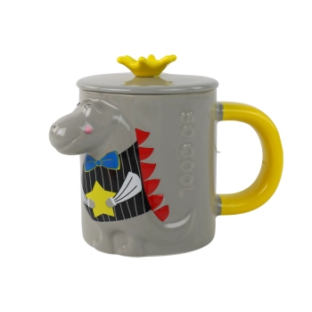 Kubek Ceramiczny z Pokrywką Szary Dinozaur 400 ml
