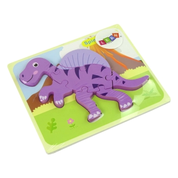 Drewniane Puzzle Dinozaur Corythosaurus Różowy Spinosaurus Fioletowy
