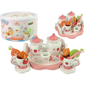 Drewniany Zestaw Do Herbatę Różowy Kwiatki Dzbanek Taca