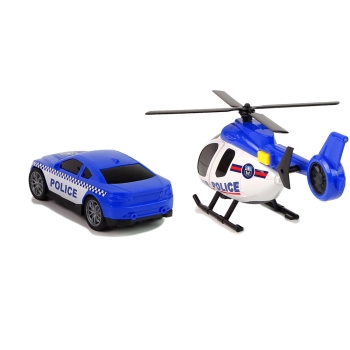 Zestaw Policja Laweta Ciężarówka Autko Helikopter Dźwięk Światła