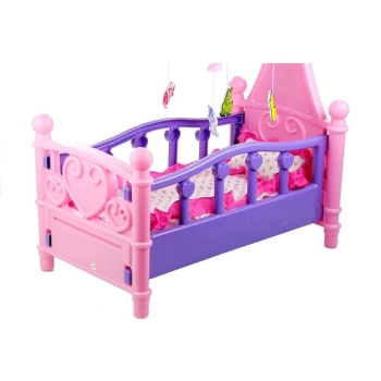 Duże Łóżeczko Dla Lalki z Karuzelką i Pościelą Różowo-Fioletowe 48cm