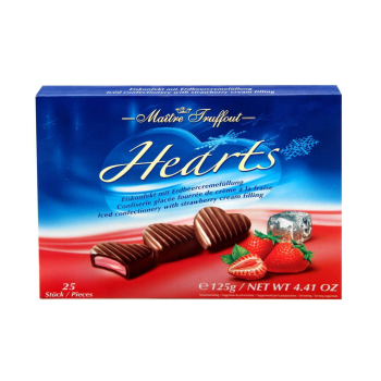 Czekoladowe serca z kremem truskawkowym 125g