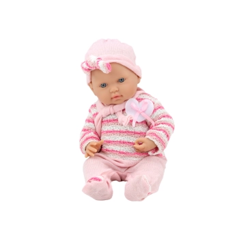 Lalka Bobas Sweterek w Paski Czapeczka Szalik Różowy