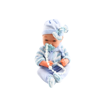 Lalka Bobas Sweterek w Paski Czapeczka Szalik Niebieski