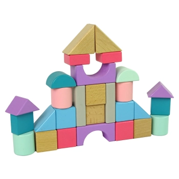 Drewniane Klocki Pastelowe Kolory 28 Elementów Zamek Budowle