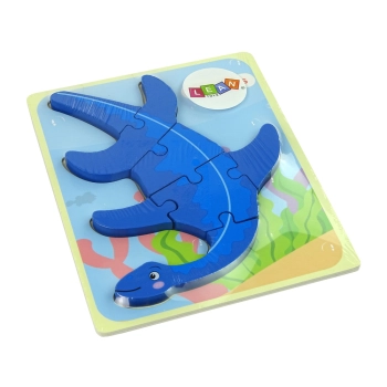 Drewniane Puzzle Dinozaur Pterodaktyl Różowy Pliosaurs Niebieski