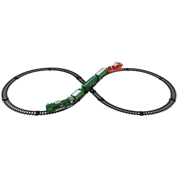 Zestaw Świąteczny Kolejka Lokomotywa Tory Sanie Mikołaj Światła 260 cm Długości