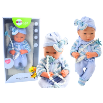 Lalka Bobas Sweterek w Paski Czapeczka Szalik Niebieski