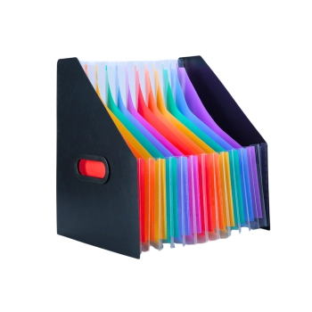 Pionowa Teczka Organizer Na Dokumenty Kolorowe Zakładki Kieszenie Czarna A4