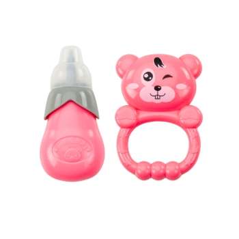 Lalka W Różowej Sukience Siusiająca Butelka Grzechotka Dźwięki