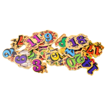 Zestaw Magnesy Drewniane Cyfry Obrazki 20 Sztuk