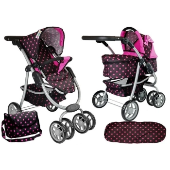 Wózek Spacerówka 2 w1 z Torbą Gondola Czarno- Różowy