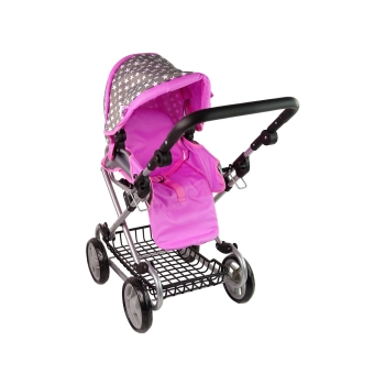 Wózek Dla Lalek Spacerówka 2 w 1 Torba Nosidełko Różowy Gwiazdki