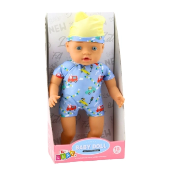 Lalka Bobas Niebieskie Ubranko z Wzorami Czapeczka z Uszami 31cm