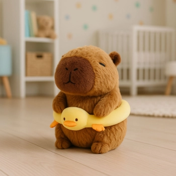 Pluszowa Kapibara Żółte Koło Ratunkowe Z Kaczką Brązowa 20cm