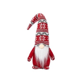 Krasnal Skrzat Świąteczny Szare Wzorki Czerwony 40cm