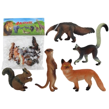 Figurki Zwierząt 5 Sztuk Wiewiórka Surykatka Mrówkojad Lis Lemur