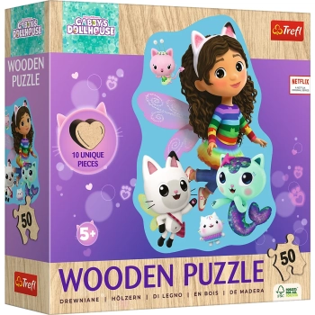 Puzzle Drewniane Konturowe - 50 - Wesoła Gabby - Koci Domek Gabi - Trefl 20260