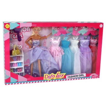 Lalka Dla Dzieci Długie Blond Włosy Szafa Buty Sukienki Akcesoria Fioletowa