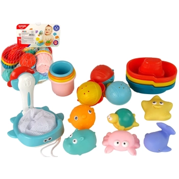 Zestaw Do Kąpieli Zabawki Morskie Podbierak Łódki 17 Sztuk