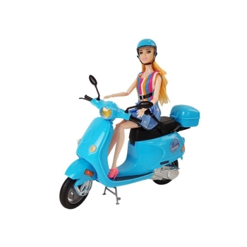 Zestaw Lalka Ze Skuterem Kask Długie Włosy Różowy