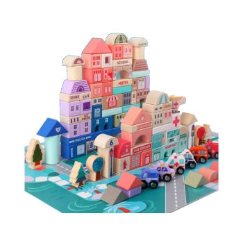 Zestaw Drewnianych Klocków Miasto Litery Puzzle 115 Sztuk