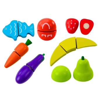 Zestaw Warzyw i Owoców Do Krojenia W Wiaderku Deska Nóż Drewniane