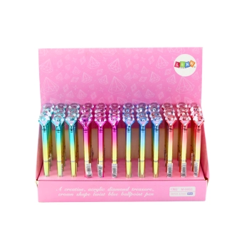 Długopis Z Diamentem W Połysku Złoto Kolorowy Niebieski Wkład 0.7mm Mix