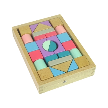 Drewniane Klocki Pastelowe Kolory 28 Elementów Zamek Budowle