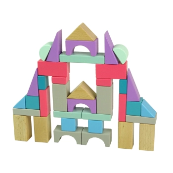 Drewniane Klocki Pastelowe Kolory 55 Elementów Zamek Budowle