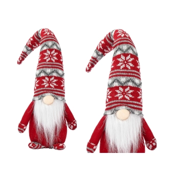 Krasnal Skrzat Świąteczny Szare Wzorki Czerwony 40cm