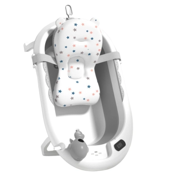 Wanienka Z Termometrem Dla Niemowląt Składana Materac W Gwiazdki Szara