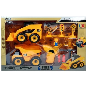 Zestaw autek Dźwig Wywrotka Koparka do Rozkręcania