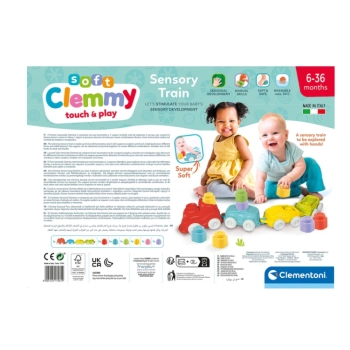 Clemmy Kolorowy Pociąg Sensoryczny Lokomotywa Wagony Klocki 70cm Clementoni 17961