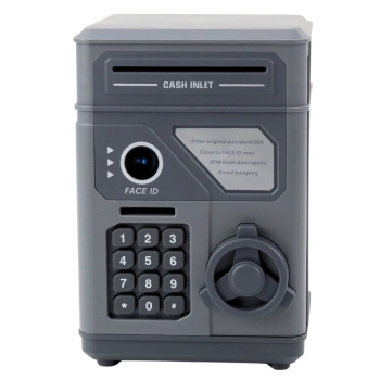 Elektroniczny Sejf Bankomat Skarbonka Na PIN Dla Dzieci Szary