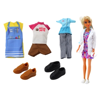 Lalka Anlily 4w1 Lekarz Fryzjer Kucharka Zwierzęta Ubrania Akcesoria