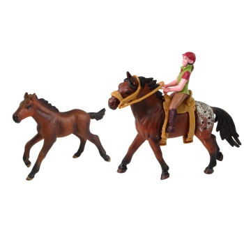 Zestaw 3 Figurek Konie i Zagroda Figurka Koń Źrebak Jeździec