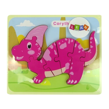 Drewniane Puzzle Dinozaur Corythosaurus Różowy Spinosaurus Fioletowy