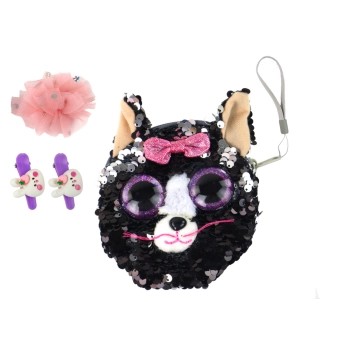 Portfel Spinki Zestaw Dla Dziewczynki Portfelik Kotek 4 ele.