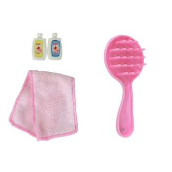 Lalka Dla Dzieci Długie Blond Włosy Szlafrok Różowy Wanna Łazienka