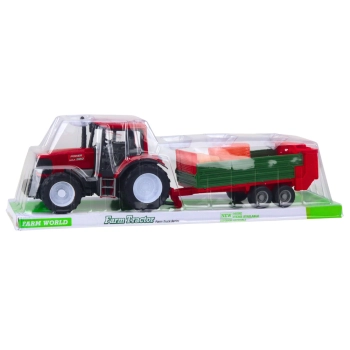 Traktor Rolniczy Farmerski Z Zieloną Przyczepą i Sianem Czerwony 62cm