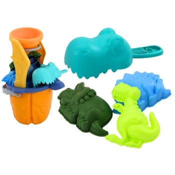 Zestaw Do Piasku Dinozaur Lejek Młynek Foremki Łopatka 7 ele.