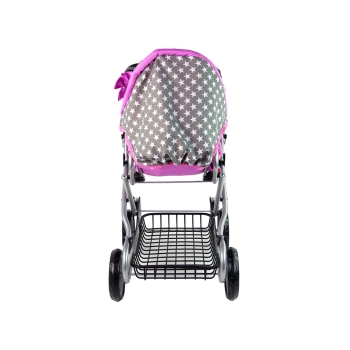 Wózek Dla Lalek Spacerówka 2 w 1 Torba Nosidełko Różowy Gwiazdki