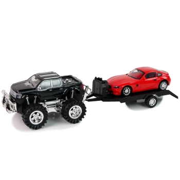 Zestaw Pojazdów Czarny Monster Truck Białe Laweta 58 cm