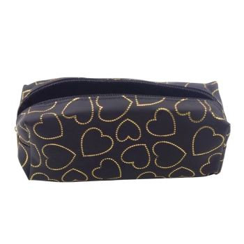 Piórnik Szkolny Biurowy Jednokomorowy Złote Serca Czarny 20x8 cm