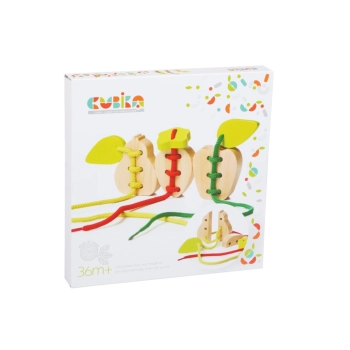 Drewniana Zabawka na sznurku Przeplatanka Owoce Gruszka Jabłko Truskawka 14811