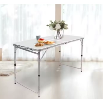 Stół Turystyczny Kempingowy Składany Regulowany Aluminiowy Biały 120x60cm