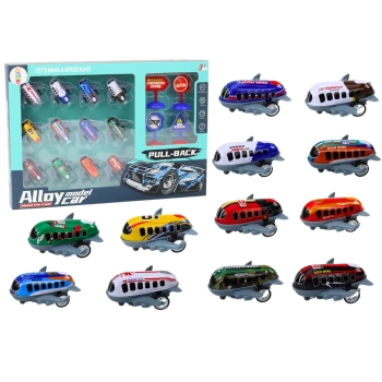 Zestaw 12 Autek Samolotów Z Napędem 5cm Znaki Drogowe